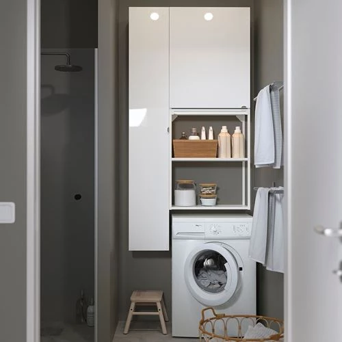 Стеллаж - IKEA ENHET, 90х32х180 см, белый/белый глянцевый, ЭНХЕТ ИКЕА (изображение №4)