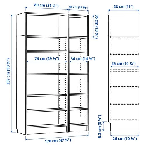 Открытый книжный шкаф - BILLY IKEA/БИЛЛИ ИКЕА, 28х120х237 см, чёрный (изображение №5)