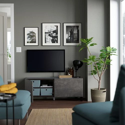 Тумба под ТВ - IKEA BESTÅ/BESTA, 120x42x48 см, серый, Бесто ИКЕА (изображение №2)