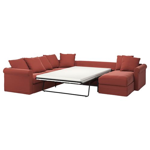 4-местный угловой диван-кровать и шезлонг - IKEA GRÖNLID/GRONLID,  98x252/352см, красный, ГРЕНЛИД ИКЕА