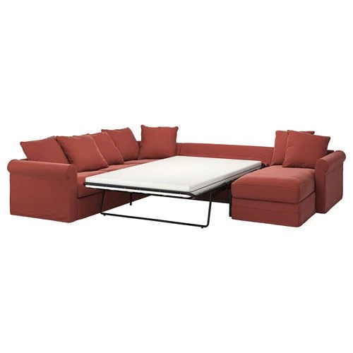 4-местный угловой диван-кровать и шезлонг - IKEA GRÖNLID/GRONLID,  98x252/352см, красный, ГРЕНЛИД ИКЕА (изображение №1)