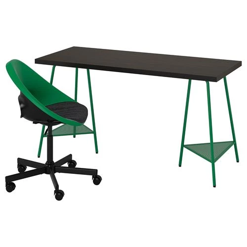 Письменный стол и стул - IKEA LAGKAPTEN, 140х60 см, темно-зеленый/черно-коричневый, ЛАГКАПТЕН ИКЕА (изображение №1)
