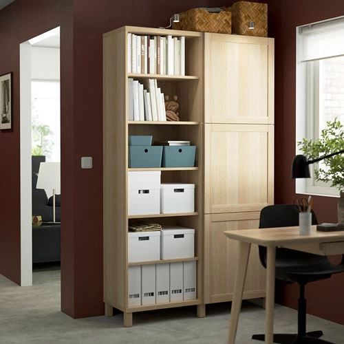 Книжный шкаф с дверцей - IKEA BESTA, 120x42x202 см, светло-коричневый, БЕСТО ИКЕА (изображение №3)