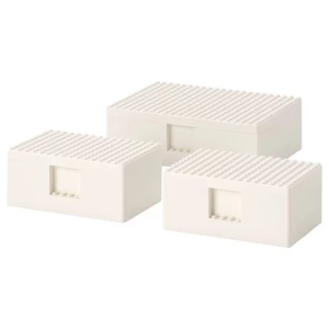 Набор коробок LEGO® с крышкой - IKEA BYGGLEK, 3 штуки, белый  ИКЕА БЮГГЛЕК