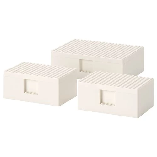 Набор коробок LEGO® с крышкой - IKEA BYGGLEK, 3 штуки, белый  ИКЕА БЮГГЛЕК (изображение №1)