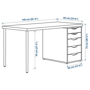 Письменный стол - IKEA MÅLSKYTT/ALEX, 140x60 см, белый, Молскютт/Алекс ИКЕА