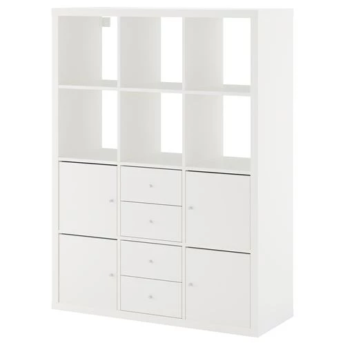 Стеллаж 12 ячеек с ящиками и дверцами - IKEA KALLAX, 112х147 см, белый, КАЛЛАКС ИКЕА (изображение №1)