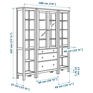 Шкаф со стеклянными дверцами - IKEA HEMNES/ Хемнэс ИКЕА,188x197х37 см, белый,
