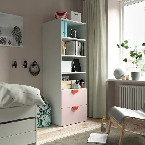 Детский книжный шкаф - PLATSA/SMÅSTAD IKEA/ ПЛАТСА/СМАСТАД ИКЕА, 57х60х181 см, белый/розовый (изображение №2)