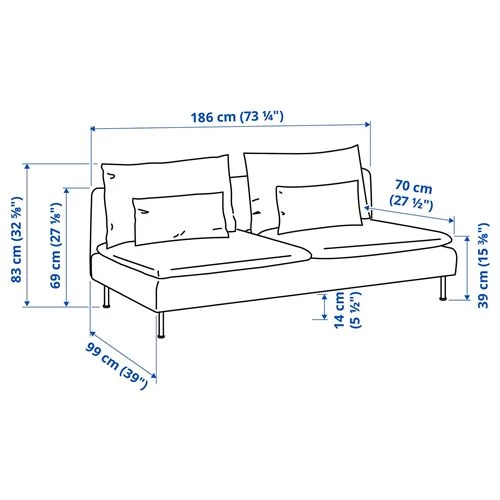 3-местный диван - IKEA SÖDERHAMN/SODERHAMN/СЁДЕРХАМН ИКЕА, 83х99х186 см, серый (изображение №10)