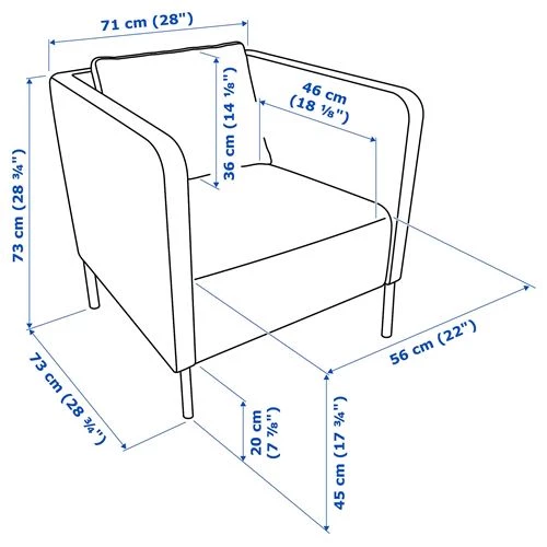 Кресло - IKEA EKERÖ/EKERO, 70х73х75 см, синий, ЭКЕРЁ ИКЕА (изображение №6)