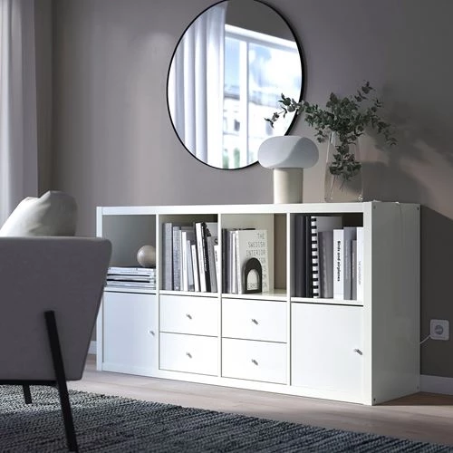 Стеллаж 8 ячеек с ящиками и дверцами - IKEA KALLAX, 77х147 см, белый, КАЛЛАКС ИКЕА (изображение №3)