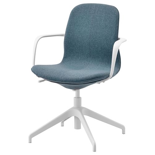 Офисный стул  с подлокотниками - IKEA LÅNGFJÄLL/LANGFJALL голубой/белый, 67x67см,  ЛОНГФЬЕЛЛЬ ИКЕА