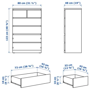 Комод с 6 ящиками - IKEA MALM, 80x123х48 см, белый МАЛЬМ ИКЕА