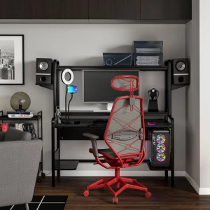 Игровой стол и стул - IKEA FREDDE/STYRSPEL, серый/черный/красный, 140/185x74x146 см, ФРЕДДЕ/СТИРСПЕЛ ИКЕА