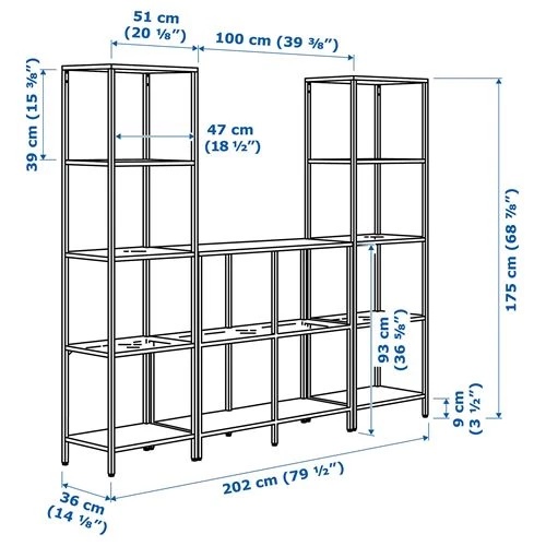 Стеллаж - IKEA VITTSJÖ/VITTSJO, 202х36х175 см, черно-коричневый/стекло, ВИТШЁ/ВИТШЕ ИКЕА (изображение №4)