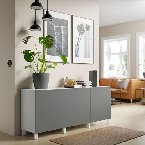 Комбинация для хранения - IKEA BESTÅ/BESTA/БЕСТА/БЕСТО ИКЕА, 180x42x74 см, серый (изображение №3)