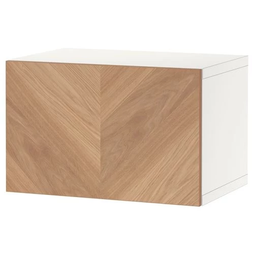 Настенный шкаф - IKEA BESTÅ/BESTA, 60x42x38 см, белый/дуб, БЕСТО ИКЕА (изображение №1)