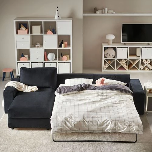 Диван-кровать угловой 2-местный - IKEA VIMLE, 285х98/241х83 см, синий/черный, ВИМЛЕ ИКЕА (изображение №5)