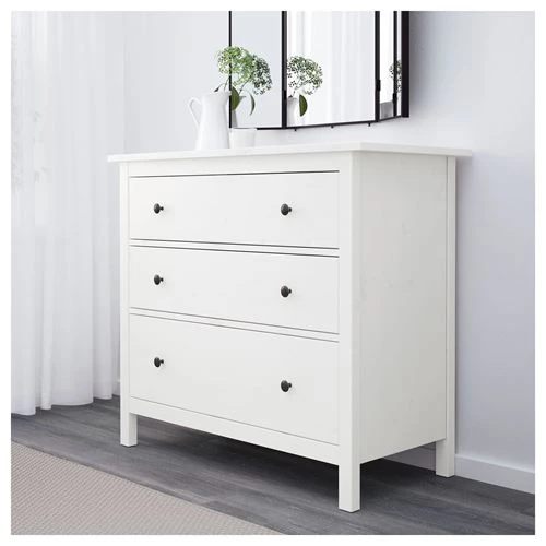 Комод с 3 ящиками - IKEA HEMNES, 96x108 см, белый, Хемнэс ИКЕА (изображение №2)