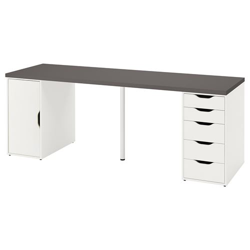Письменный стол с ящиками - IKEA ALEX, 200x60 см, темно-серый/белый, АЛЕКС ИКЕА