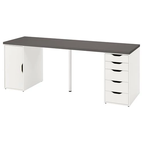 Письменный стол с ящиками - IKEA ALEX, 200x60 см, темно-серый/белый, АЛЕКС ИКЕА (изображение №1)