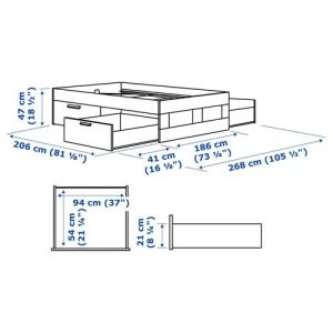 Каркас кровати с ящиками - IKEA BRIMNES/LURÖY/LUROY, 180х200 см, белый, БРИМНЭС/БРИМНЕС/ЛУРОЙ ИКЕА