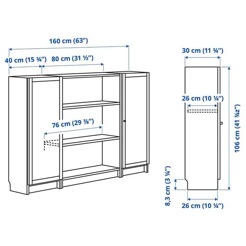 Открытый книжный шкаф - BILLY IKEA/БИЛЛИ ИКЕА, 30х160х106 см, белый (изображение №2)