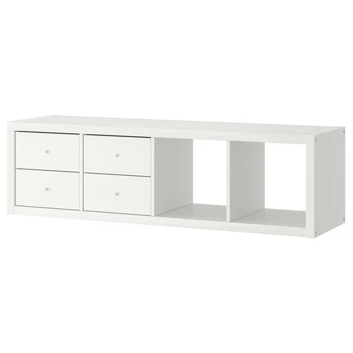 Стеллаж 4 ячейки с ящиками - IKEA KALLAX, 42х147 см, белый, КАЛЛАКС ИКЕА (изображение №1)