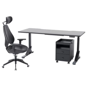 Игровой стол и стул с выдвижным ящиком - IKEA UPPSPEL/GRUPPSPEL, черный, 180х80 см, УППСПЕЛ/ГРУППСПЕЛ ИКЕА