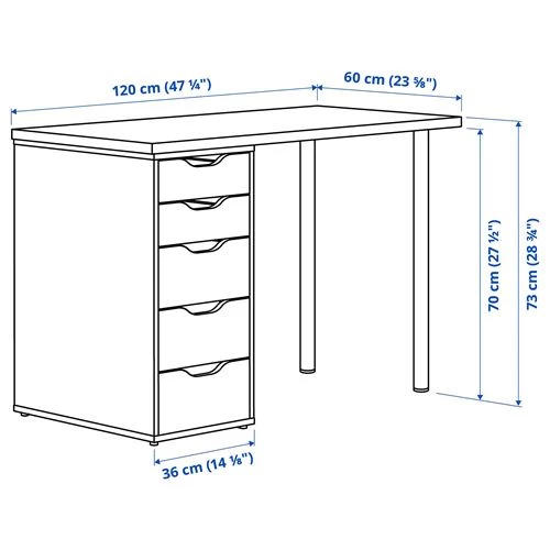 Письменный стол с ящиком - IKEA LAGKAPTEN/ALEX, 120x60 см, темно-серый/белый, АЛЕКС/ЛАГКАПТЕН ИКЕА (изображение №6)