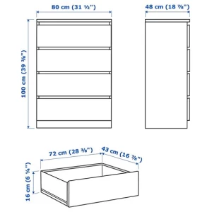 Комод с 4 ящиками - IKEA MALM, 80x100х48 см, белый МАЛЬМ ИКЕА