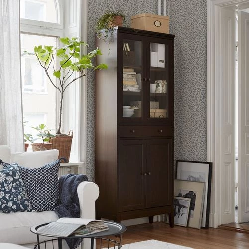 Шкаф со стеклянными дверцами - IDANÄS IKEA/ ИДАНАС ИКЕА, 81x39x211 см, темно-коричневый (изображение №2)