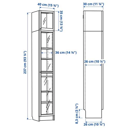 Книжный шкаф со стеклянной дверцей - BILLY/OXBERG IKEA/БИЛЛИ/ОКСБЕРГ ИКЕА, 30х40х237 см, светло-коричневый (изображение №4)