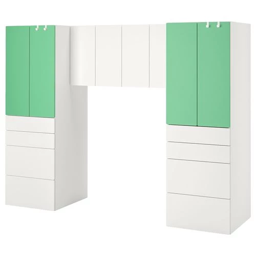 Шкаф детский - IKEA PLATSA/SMÅSTAD/SMASTAD, 240x57x181 см, белый/зеленый, ИКЕА (изображение №1)