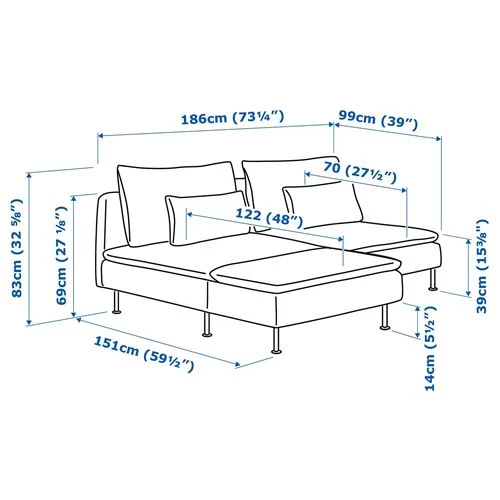2-местный диван - IKEA SÖDERHAMN/SODERHAMN, 99x186см, серый/светло-серый, СЕДЕРХАМН ИКЕА (изображение №8)