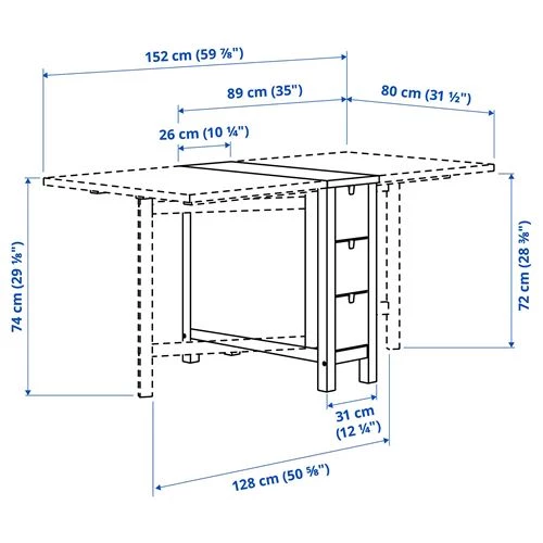 Раскладной кухонный стол - IKEA NORDEN, 152/89х80х74 см, дерево, НОРДЕН ИКЕА (изображение №7)