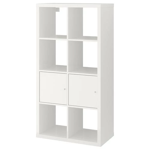 Стеллаж 8 ячеек с дверцами - IKEA KALLAX, 77х147 см, белый, КАЛЛАКС ИКЕА (изображение №1)