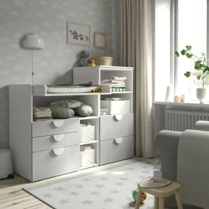 Столик пенальный - IKEA PLATSA/SMÅSTAD/SMASTAD, 123x79x150 см, белый/серый, ИКЕА