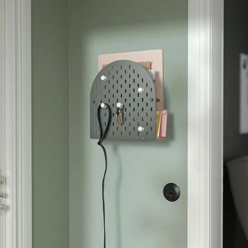 Полка настенная - VATTENKAR  IKEA/ ВАТТЕНКАР ИКЕА,  8x38x32 см, под беленый дуб/ зеленый (изображение №2)