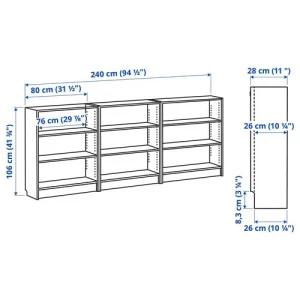 Открытый книжный шкаф - BILLY IKEA/БИЛЛИ ИКЕА, 28х240х106 см, чёрный