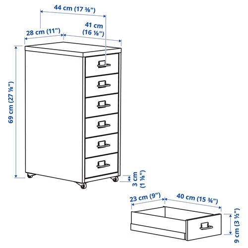 Тумба с ящиками на колесах - IKEA HELMER, 28x69 см, синий ХЕЛЬМЕР ИКЕА (изображение №7)