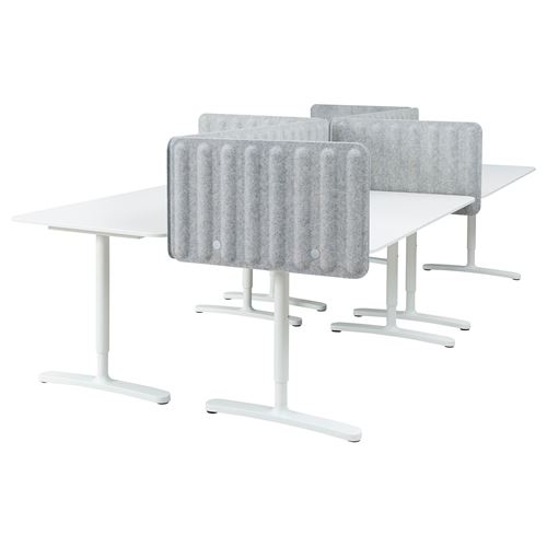 Письменный стол с экраном - IKEA BEKANT, 320х160х48 , серый/белый, БЕКАНТ ИКЕА