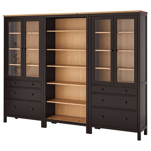 Шкаф со стеклянными дверцами - IKEA HEMNES/Хемнэс ИКЕА, 270x197х37 ,коричневый,