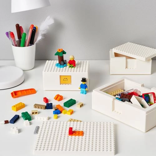 Набор коробок LEGO® с крышкой - IKEA BYGGLEK, 3 штуки, белый  ИКЕА БЮГГЛЕК (изображение №3)