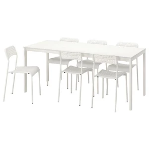 Стол и 6 стульев - IKEA VANGSTA/ADDE, 120/180х75 см, белый, ВАНГСТА/АДДЕ ИКЕА