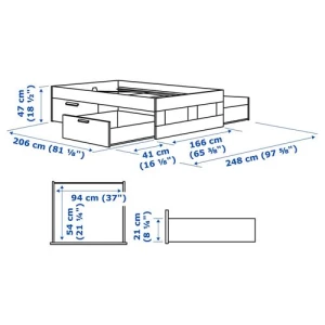 Каркас кровати с ящиками - IKEA BRIMNES/LURÖY/LUROY, 160х200 см, белый, БРИМНЭС/БРИМНЕС/ЛУРОЙ ИКЕА