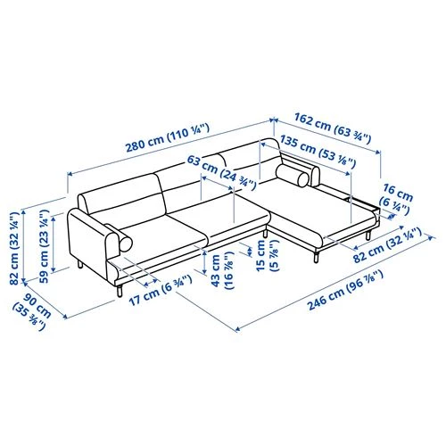 2-местный диван и шезлонг - IKEA LÅNGARYD/LANGARYD, 82x280см, серый, ЛОНГАРИД ИКЕА (изображение №6)
