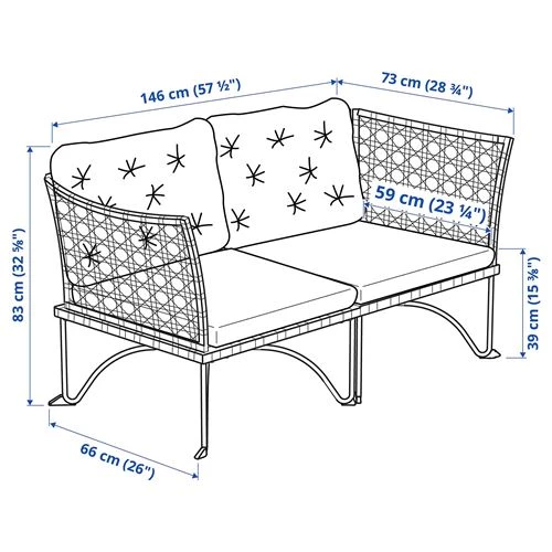 Диван садовый - IKEA JUTHOLMEN, 39х146 см, серый/бежевый, ЮТХОЛЬМЕН ИКЕА (изображение №6)