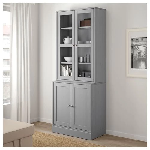 Шкаф со стеклянными дверцами- HAVSTA IKEA/ ХАВСТА ИКЕА, 81x212x47 см, серый (изображение №2)